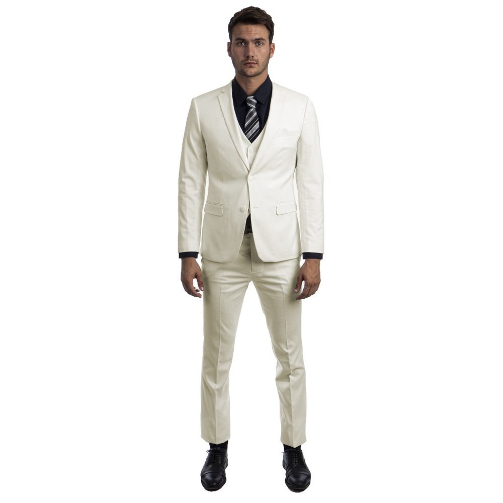 Men's Skinny-Fit 3pc Ivory Suit by Sean Alexander